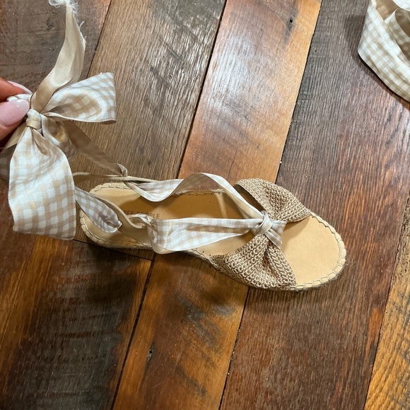 Free People Go For Gingham Wrap Sandals Natural Espadrille Tie Up Shoes Women’s - Picture 6 of 12